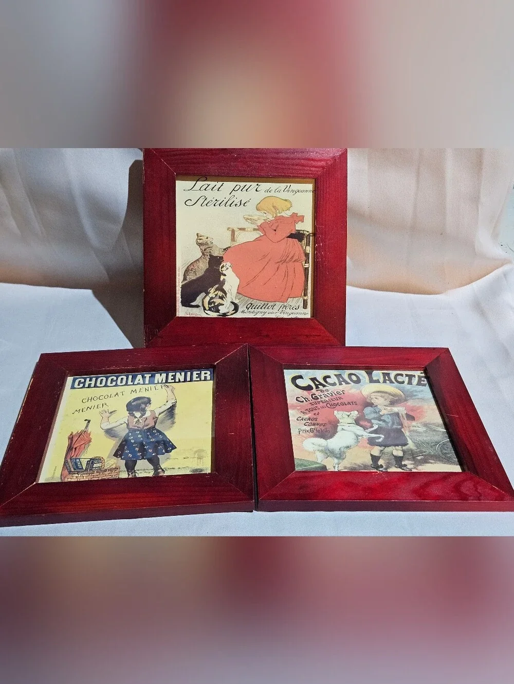 Vintage-Style Red Wood Framed Wall Art Trio - Home Accents